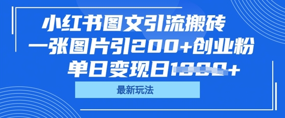 小红书图文引流搬砖,一张图片引200+创业粉,单日变现日数张-俗人圈网创