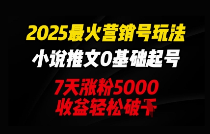 2025最火营销号玩法:小说推文0基础起号,7天涨粉5000,收益轻松破k-俗人圈网创