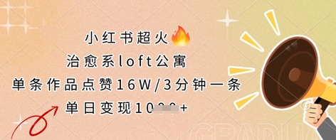 小红书超火的治愈系loft公寓，单条作品点赞16W，3分钟一条，单日变现数张-俗人圈网创